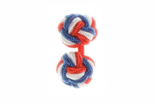 Red White Royal Blue Cuffknots Knot Cufflinks - by Elizabeth Parker England
