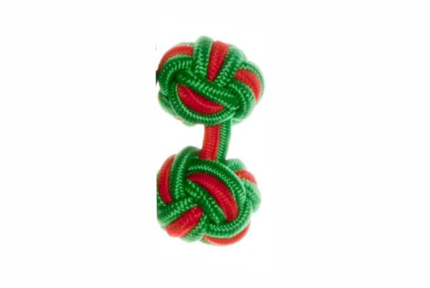 Emerald Green & Red Cuffknots Knot Cufflinks - by Elizabeth Parker England