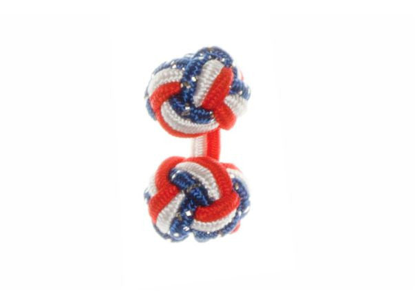 Red, White & Royal Blue Fleck British Flag Cuffknots Knot Cufflinks - by Elizabeth Parker England