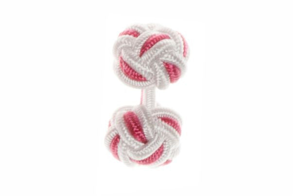 White & Fuchsia Pink Cuffknots Knot Cufflinks - by Elizabeth Parker England