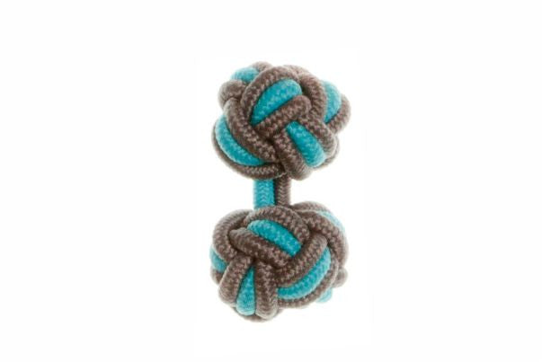 Mid Grey & Turquoise Blue Cuffknots Knot Cufflinks - by Elizabeth Parker England