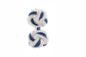 White & Royal Blue Cuffknots Knot Cufflinks - by Elizabeth Parker England