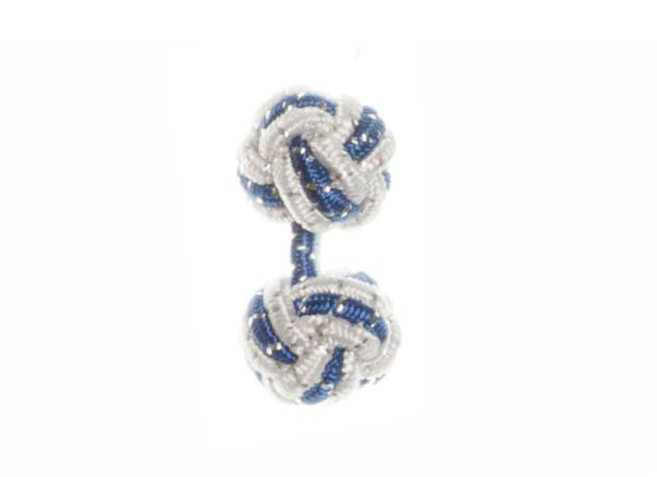 White & Royal Blue Sparkle Cuffknots Knot Cufflinks - by Elizabeth Parker England