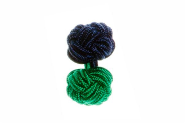 Navy Blue & Green Different Colour Ends Cuffknots Knot Cufflinks - by Elizabeth Parker England