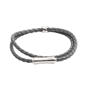 Criss Cross Grey Leather Stacking Bracelet by Elizabeth Parker