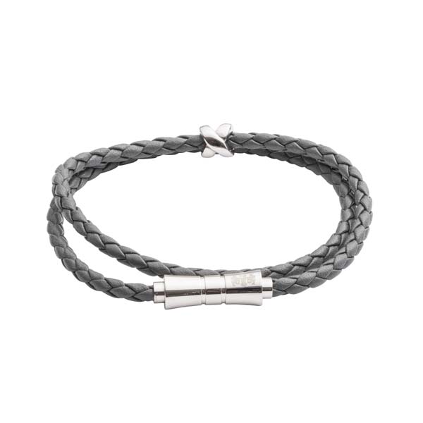 Criss Cross Grey Leather Stacking Bracelet by Elizabeth Parker