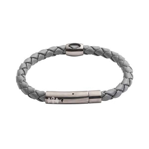 Grey Hollow Bead Leather Men's Bracelet By Elizabeth Parker