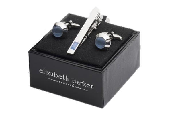 Blue Beacon Cufflink and Tie Slide Gift Set by Elizabeth Parker