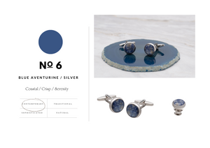 Signature Collection No6 Blue Aventurine & Silver Cufflink and Lapel Pin Set