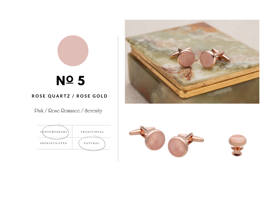 Signature Collection No5 Rose Quartz Cufflink and Lapel Pin Set