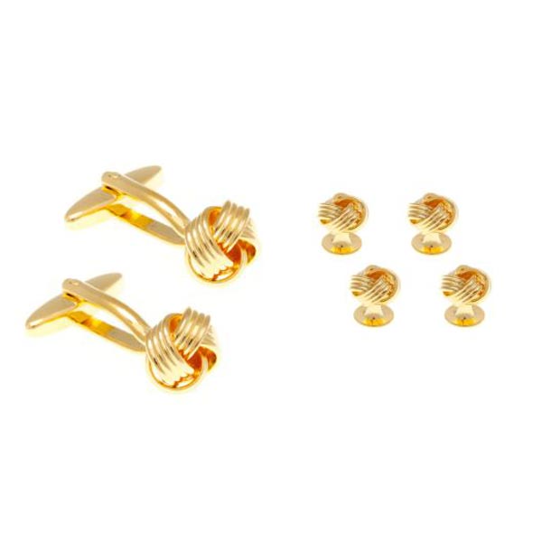 4 Gold Plated Knot Weave Style Dress Studs & Cufflinks Set - AEPDS001X4CL - "exquisite accessories for the discerning gentleman" - by Elizabeth Parker England