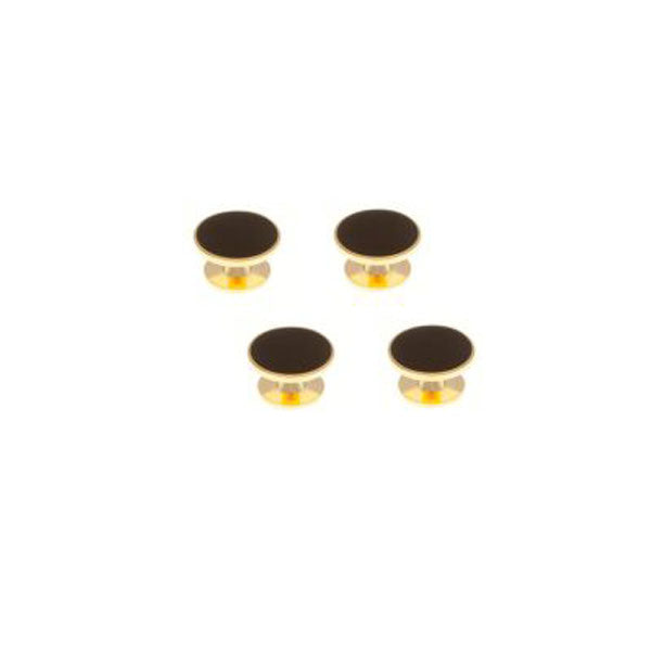 4 Black Enamel Gold Plated Dress Studs Set by Elizabeth Parker England