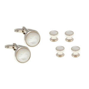 4 Round Mother Of Pearl Dress Studs & Cufflinks Set by Elizabeth Parker