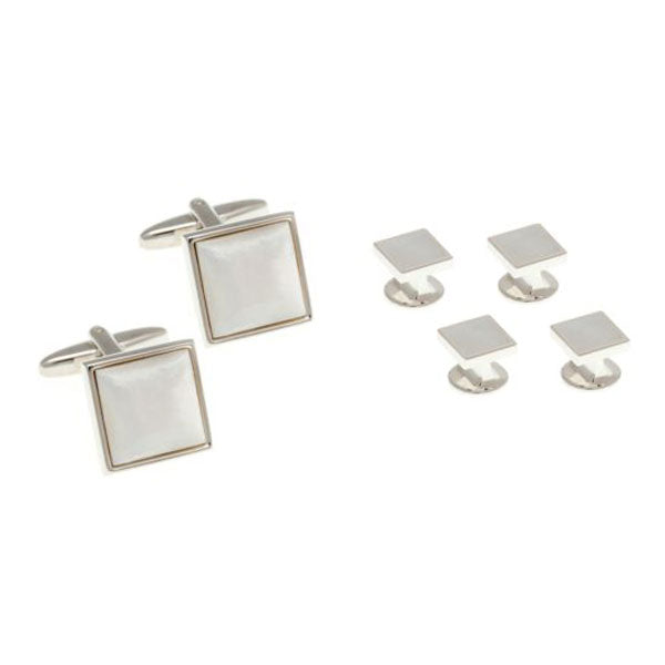 4 Square Mother Of Pearl Dress Studs & Cufflinks Set by Elizabeth Parker