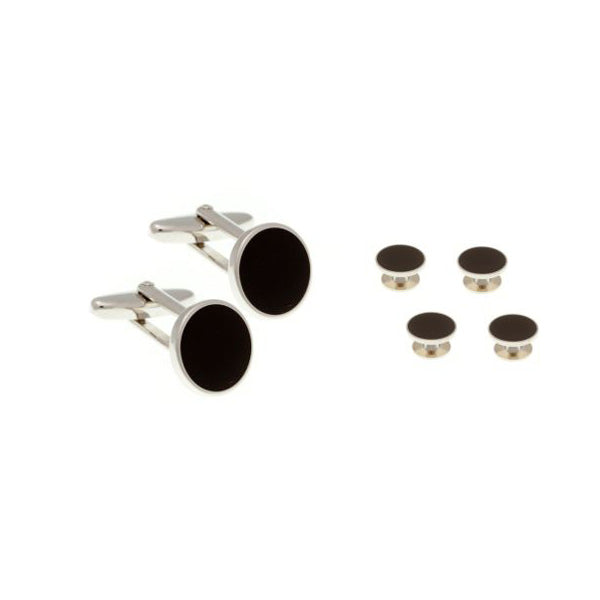 4 Silver Black Enamel Dress Studs & Cufflinks Set by Elizabeth Parker England