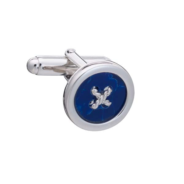 Solid Silver Sodalite Cross Stitch Button Cufflinks