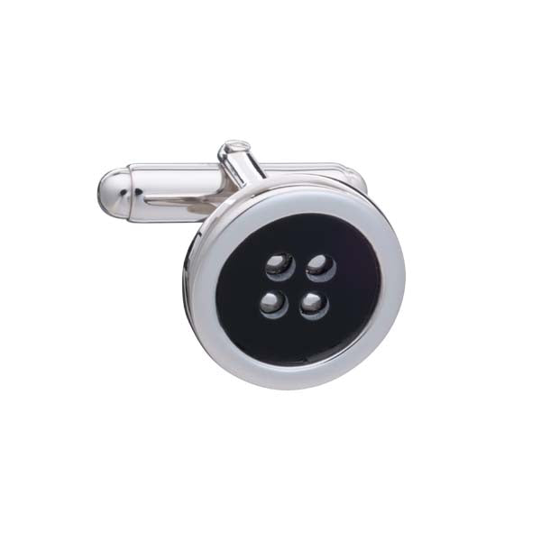 Black Onyx and .925 Solid Silver Button Cufflink by Elizabeth Parker