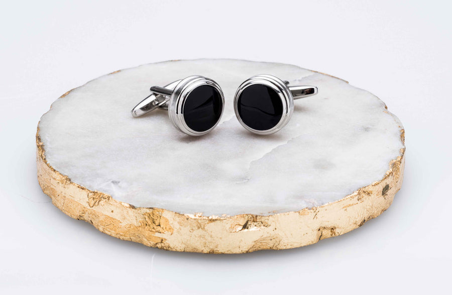 Barrelled Edge Onyx Cufflinks