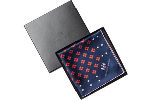 Diamonds For Ever Red and Navy Silk Pocket Square by Elizabeth Parker