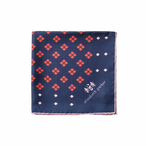 Elizabeth Parker Pink, Red and Navy Diamonds For Ever Silk Pocket Square