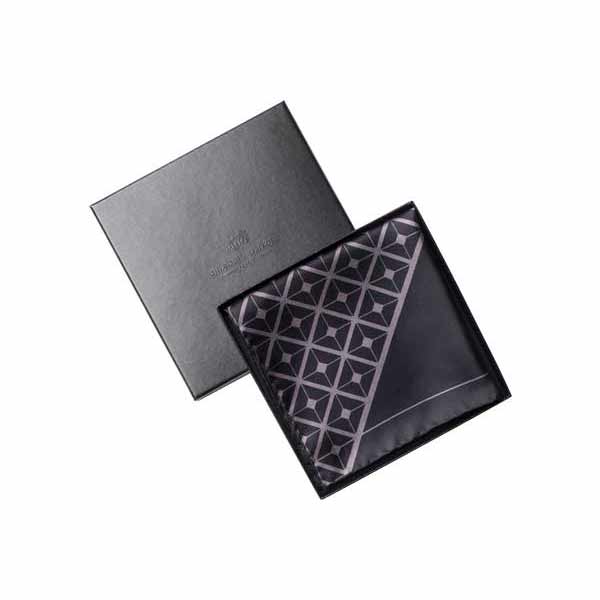 Diagonal Square Black and Grey Silk Pocket Square By Elizabeth Parker in Gift Box