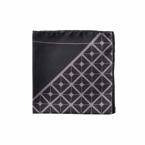 Diagonal Square Black and Grey Silk Pocket Square By Elizabeth Parker