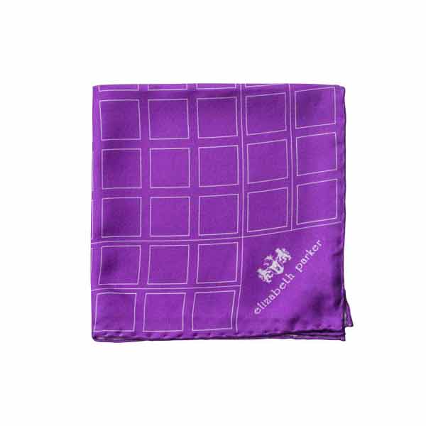 Check Grid Purple Silk Pocket Square by Elizabeth Parker