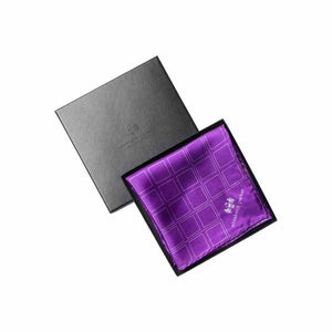 Check Grid Purple Silk Pocket Square by Elizabeth Parker in gift box