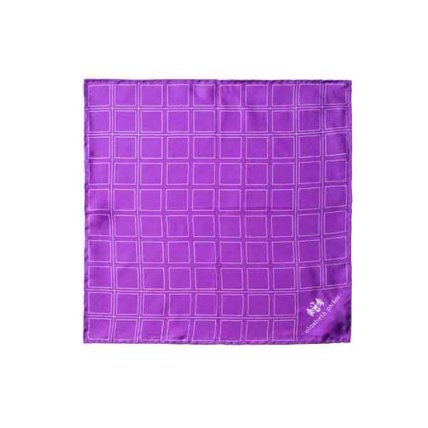 Check Grid Purple Silk Pocket Square by Elizabeth Parker