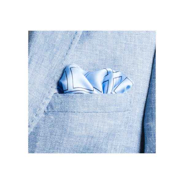 Check Grid Sky Blue Silk Pocket Square by Elizabeth Parker in jacket pocket