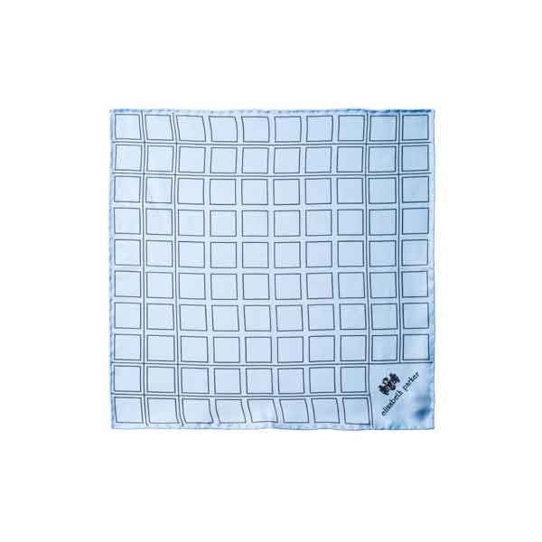 Check Grid Sky Blue Silk Pocket Square by Elizabeth Parker 