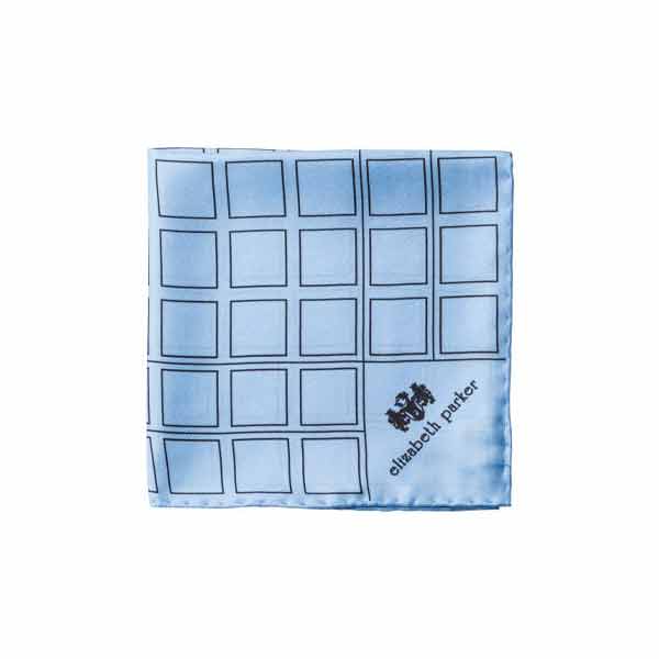 Check Grid Sky Blue Silk Pocket Square by Elizabeth Parker 