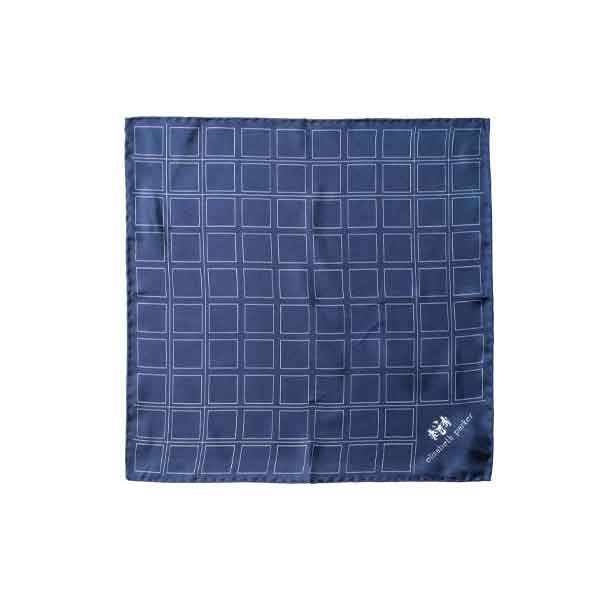 Check Grid Navy Silk Pocket Square by Elizabeth Parker