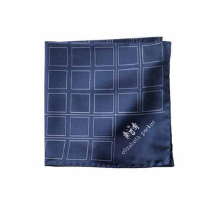Check Grid Navy Silk Pocket Square by Elizabeth Parker