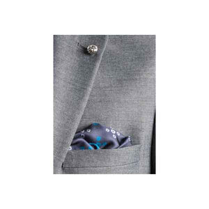 Teal Revolving Knot Silk Pocket Square by Elizabeth Parker in jacket pocket