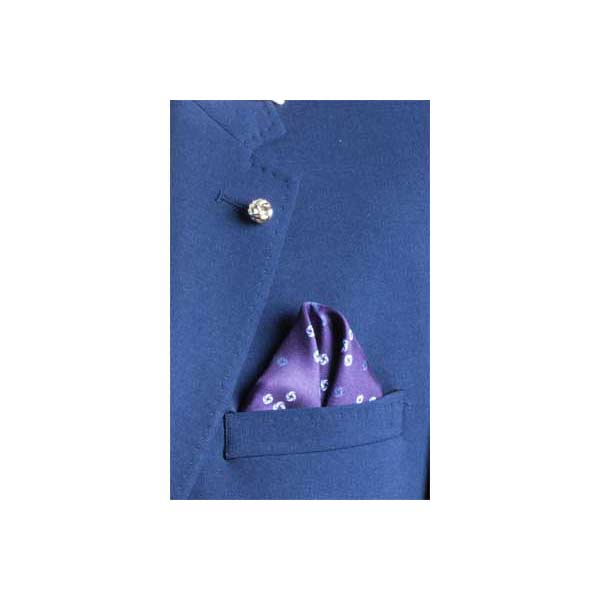 Sky Blue Revolving Knot Silk Pocket Square by Elizabeth Parker in jacket pocket