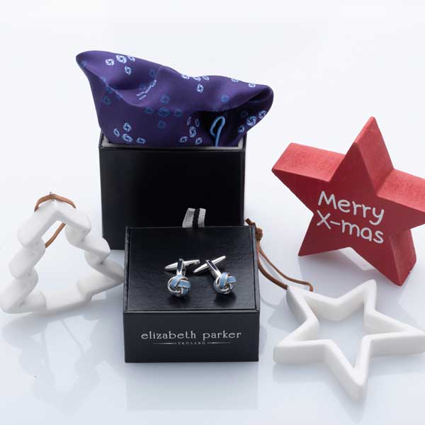 Sky Blue Revolving Knot Silk Pocket Square and Cufflink Christmas Gift Set