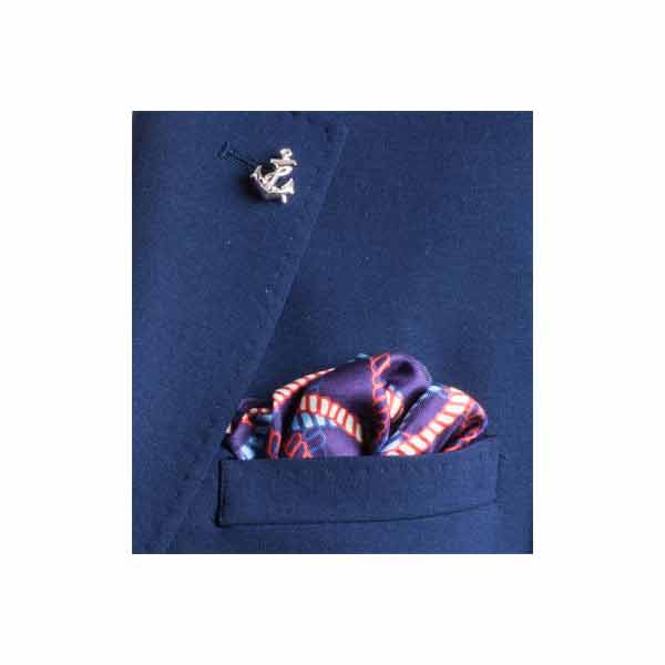 Red White and Blue Rope Twist Silk Pocket Square by Elizabeth Parker in jacket pocket