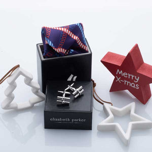 Red Rope Twist Silk Pocket Square and Cufflink Christmas Gift Set by Elizabeth Parker