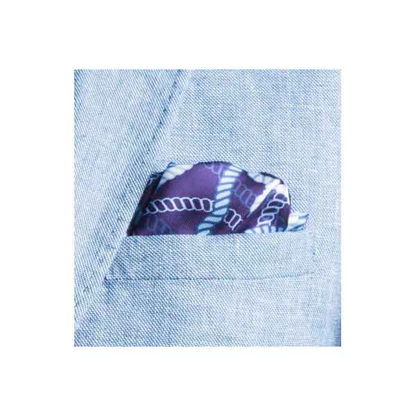 Blue and White Rope Twist Silk Pocket Square By Elizabeth Parker in jacket pocket