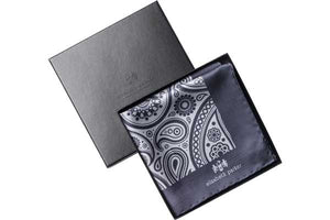 Grey Paisley Swirl Silk Pocket Square by Elizabeth Parker