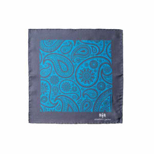 Paisley Swirl Silk Pocket Square Teal and Grey by Elizabeth Parker