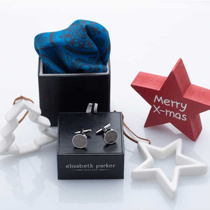 Teal Paisley Silk Pocket Square and Paisley Cufflink Christmas Gift Set by Elizabeth Parker