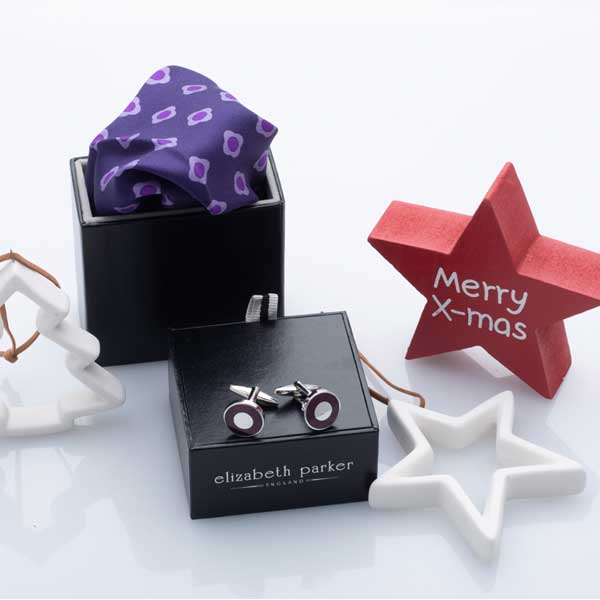 Purple Daisy Do Silk Pocket Square and Cufflink Christmas Gift Set