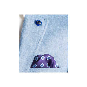 Blue Daisy Do Silk Pocket Square by Elizabeth Parker in jacket pocket