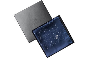 Navy Multi Dotty Silk Pocket Square by Elizabeth Parker