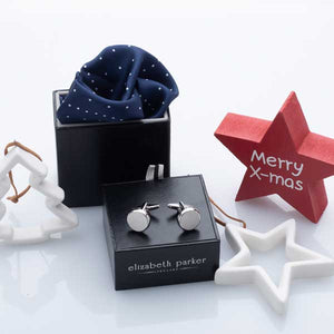 Navy Multi Dotty Silk Pocket Square and Cufflink Christmas Gift Set