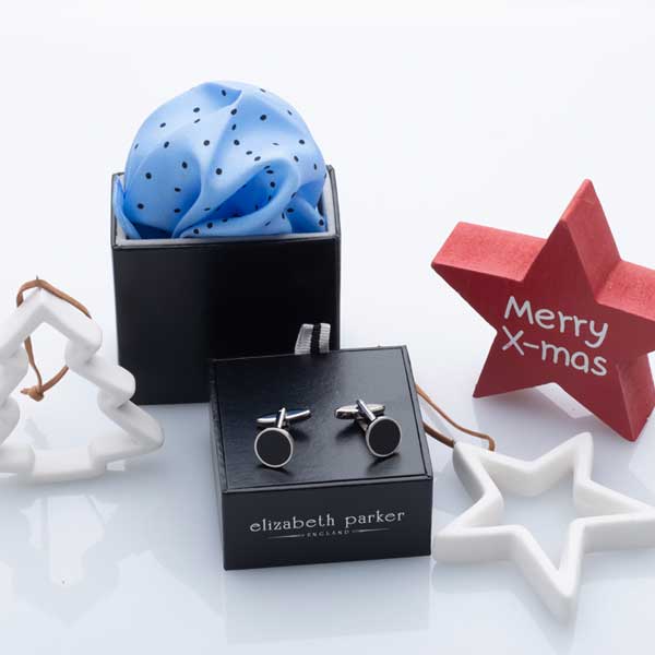 Sky Blue Multi Dotty Silk Pocket Square and Cufflink Christmas Gift Set