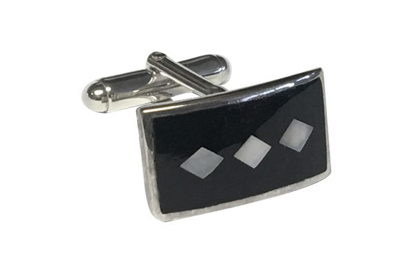 Diamonds in the Sky Black Onxy and Mother of Pearl D-Shaped .925 Solid Silver Cufflinks