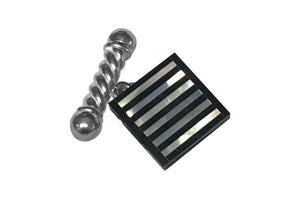 Sterling Silver Black Onyx and Mother of Pearl Striped Square Cufflinks by Elizabeth Parker